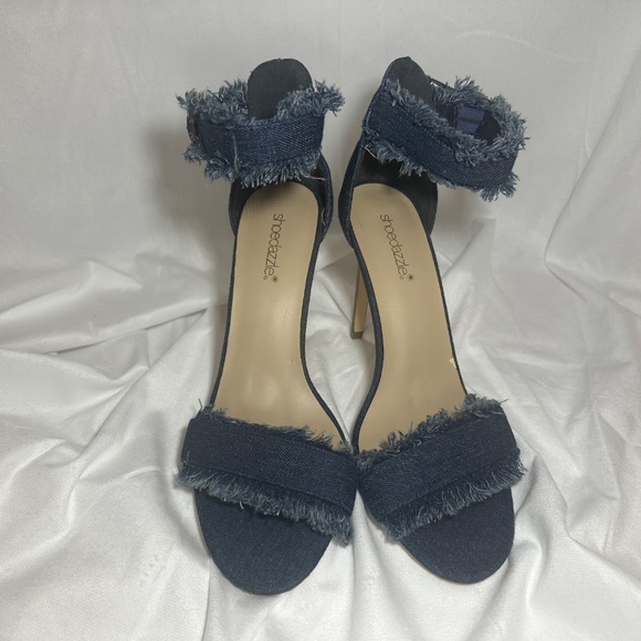 Retro Sexy Denim Fringe High Stiletto Heels Open Pointed Toe Sandals Sz 11 - Picture 3 of 12